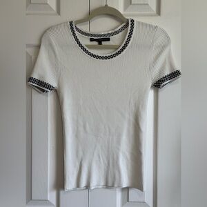 White house Black Market Ribbed knit  sweater with Black Accents neckline. S